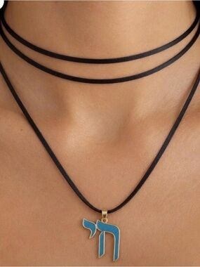 Blue Hebrew Letter Chai Pendant Necklace - Women Jewelry